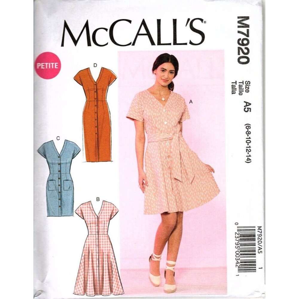 McCall's M7920 Misses 6 to 14 Button Front Dresses Uncut Sewing Pattern New